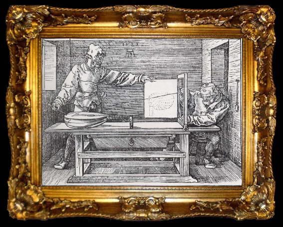 framed  Jacopo de Barbari Man Drawing a lute with the monogram of the artist from the Manual of Measure-ment, ta009-2